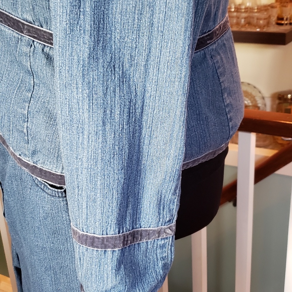 Ruby Road Denim Blue Button Front Jacket W/ Velve… - image 5